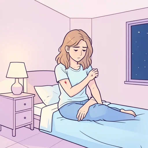 彼女、蚊に刺されたところがかゆくて眠れない - Bildwörterbuch