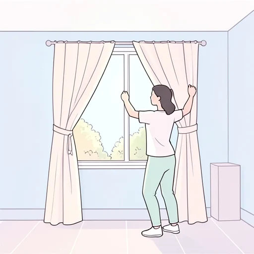 彼女、カーテンを引っ張った - Bildwörterbuch