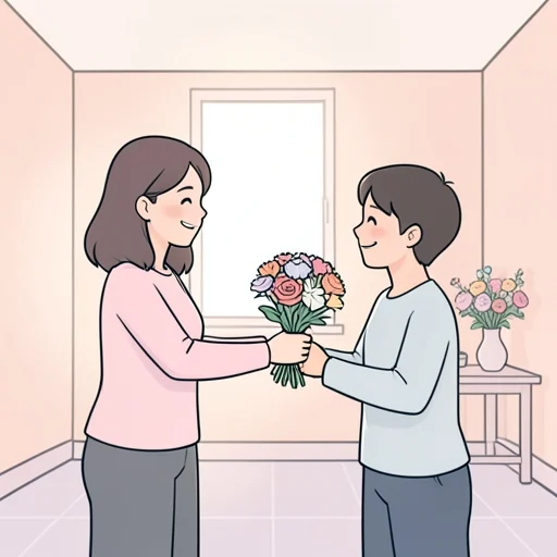彼女、感謝を込めて相手に花を含んだ - Bildwörterbuch