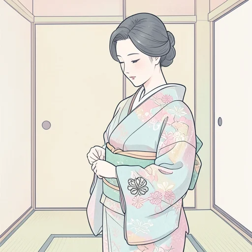 彼女女の着物の袖に縫い止められた花嫁の印を見た - Bildwörterbuch