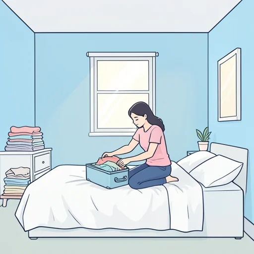彼女女は旅行の前に持ち物を全て揃えて出かけた - Bildwörterbuch
