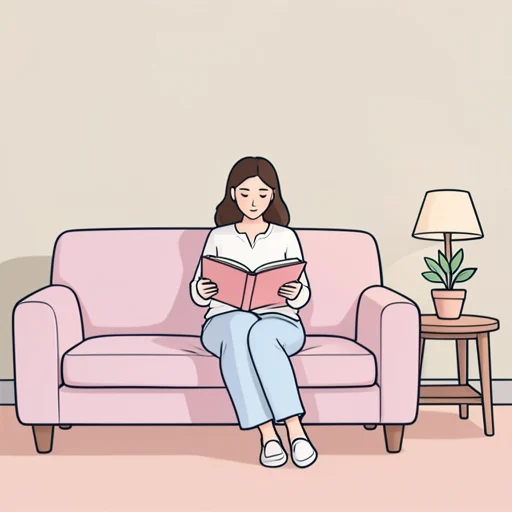 彼女女はソファーに座って本を読んでいる - Bildwörterbuch