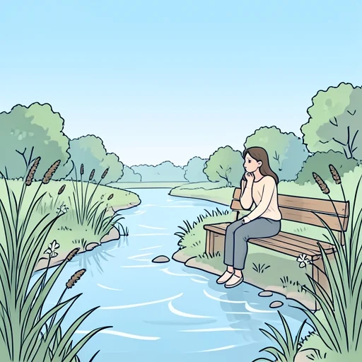 彼女、川の流れを眺めながら考え事をしてた - Bildwörterbuch