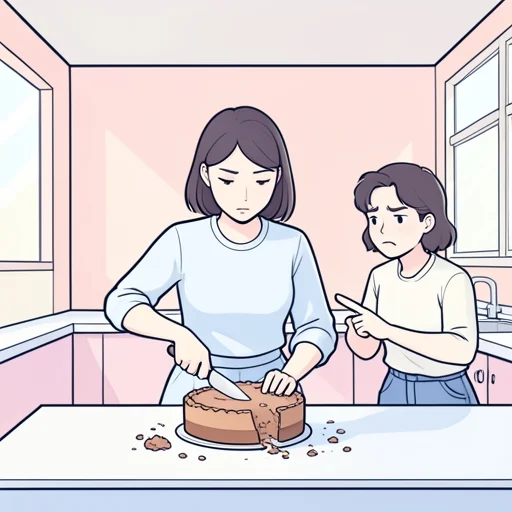 彼女、ケーキの切り方が汚いって言われた - Bildwörterbuch