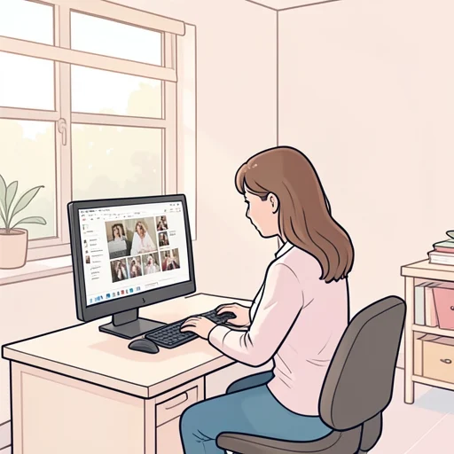 彼女、結婚式のビデオを編集してる - Bildwörterbuch