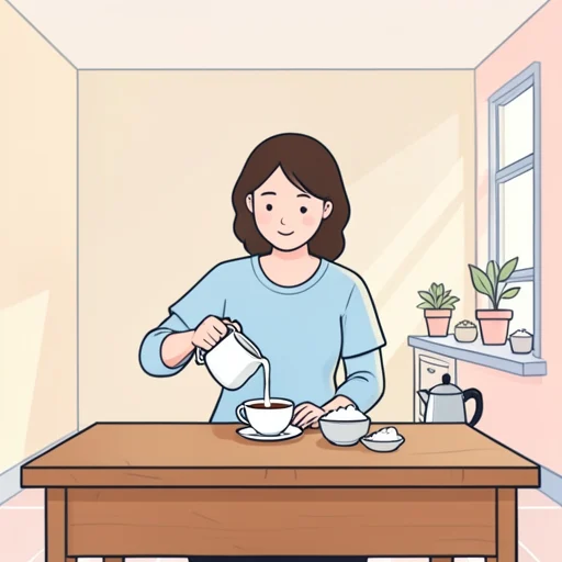 彼女、コーヒーにクリームを入れて飲む - Bildwörterbuch