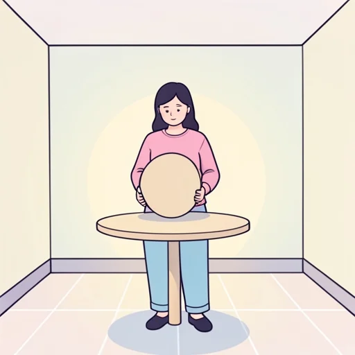 彼女、丸テーブルを真ん中に置いた - Bildwörterbuch