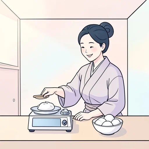 彼女、餅の重さを量ってぴったりだった - Bildwörterbuch