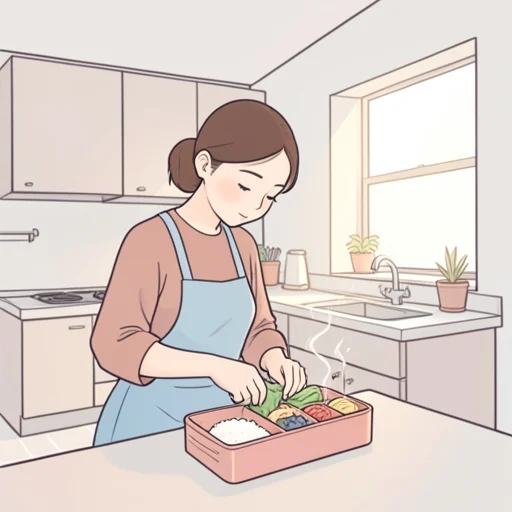 彼女、息子の弁当を手作りしてる - Bildwörterbuch