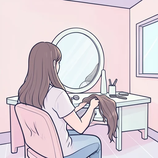 彼女、長い髪の毛が抜けた - Bildwörterbuch