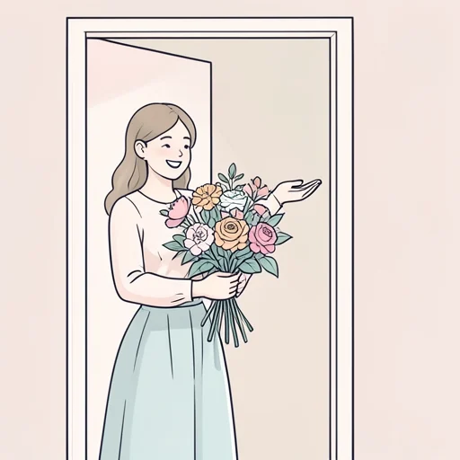 彼女に花を送った - Bildwörterbuch