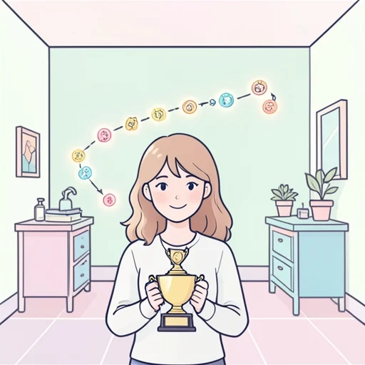 彼女の努力の結果として、今の成功がある - Bildwörterbuch