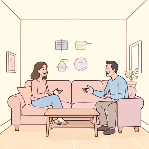 彼女の話に納得してにっこり笑った - Bildwörterbuch