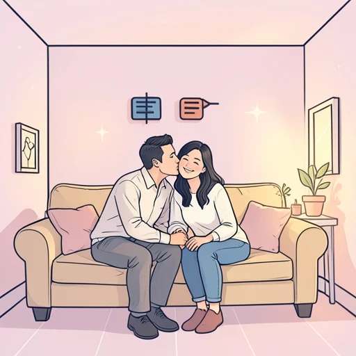 彼女の顔に当り前にキスした - Bildwörterbuch