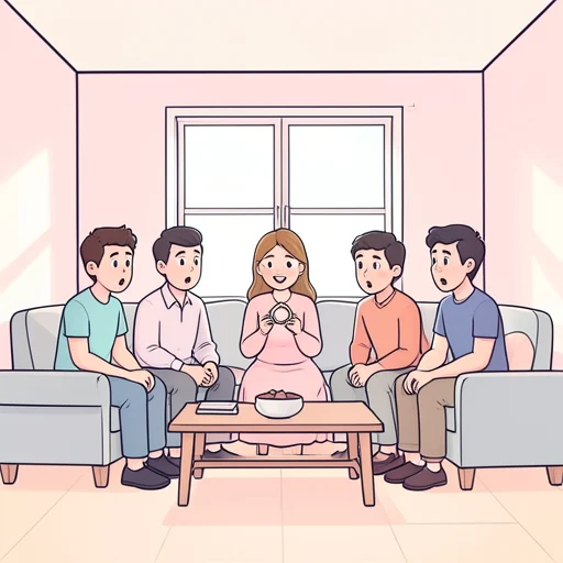 彼女の結婚発表に周囲はびっくり - Bildwörterbuch