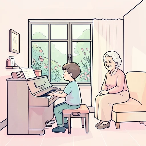 彼女の孫がピアノを弾いてる - Bildwörterbuch