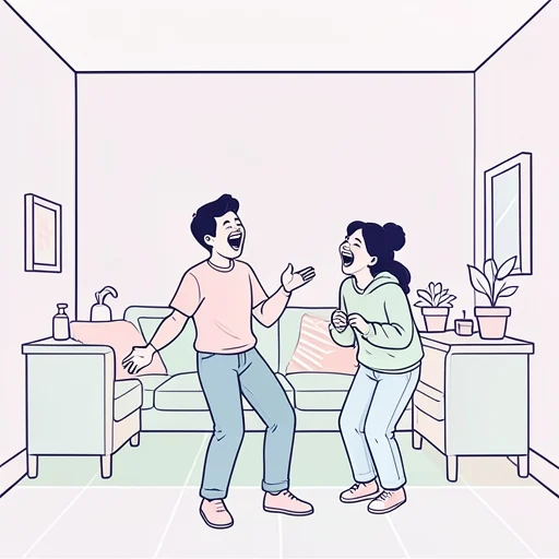 彼女の真似をして笑っちゃった - Bildwörterbuch