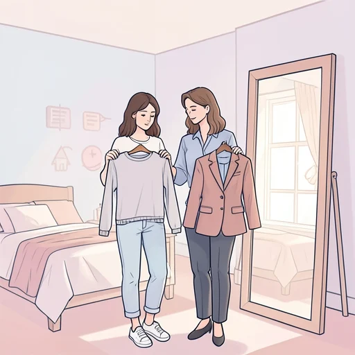 彼女の年代に合わせて服装選んだ - Bildwörterbuch