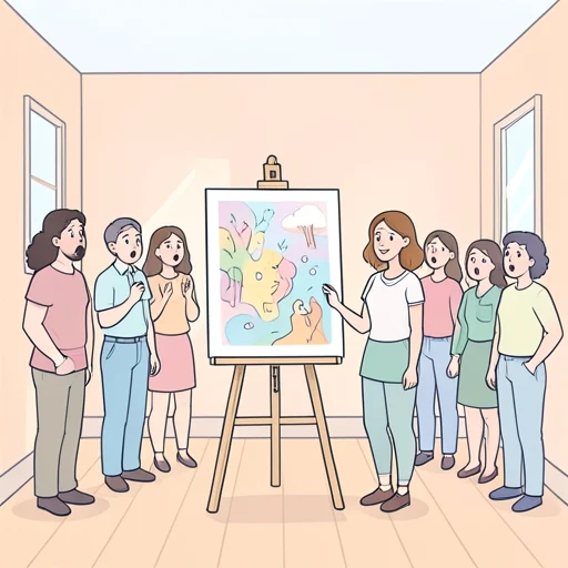 彼女の作品が見事に入選して周囲を驚かせた - Bildwörterbuch