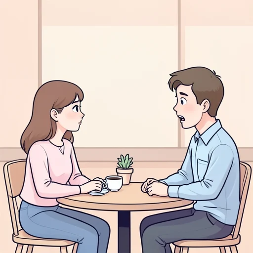 彼女の視線は迷いなく彼を指して彼は戸惑ってた - Bildwörterbuch