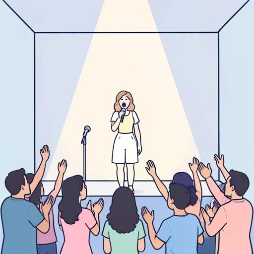 彼女の歌に歓声が上がった - Bildwörterbuch