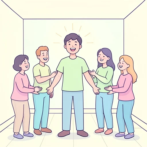 彼女の陽気な性格に周囲は救われてる - Bildwörterbuch