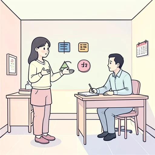 彼女、入学試験の前に先生によろしくと頼みにいった - Bildwörterbuch