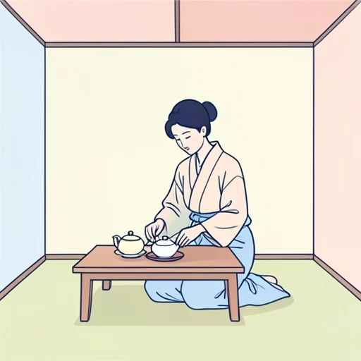 彼女、お茶の道具を優雅に具えてる - Bildwörterbuch