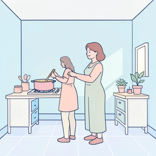 彼女、大きな鍋でスープを煮た - Bildwörterbuch