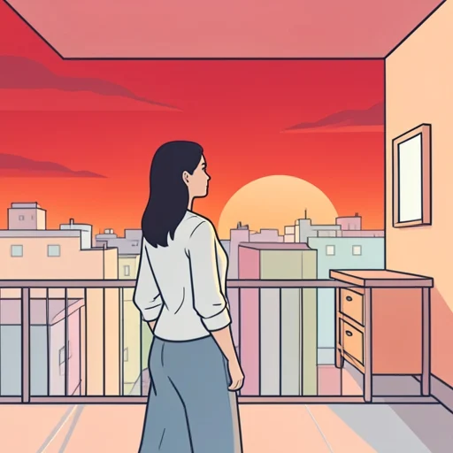 彼女、太陽が沈み始めて空が赤くなった - Bildwörterbuch