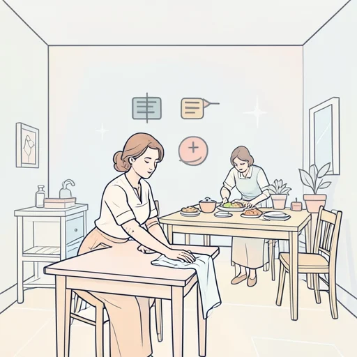 彼女、テーブルを拭いてから料理を並べた - Bildwörterbuch