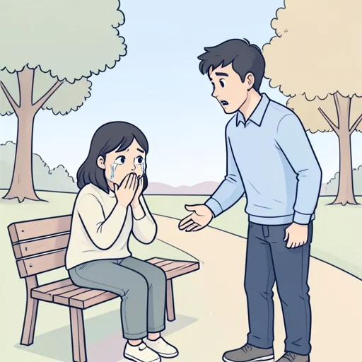 彼女と話した途端に泣き出した - Bildwörterbuch