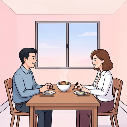 彼女と家内で食事した - Bildwörterbuch