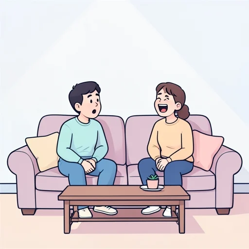 彼女と目が合った瞬間、笑いが止まらなくなった - Bildwörterbuch