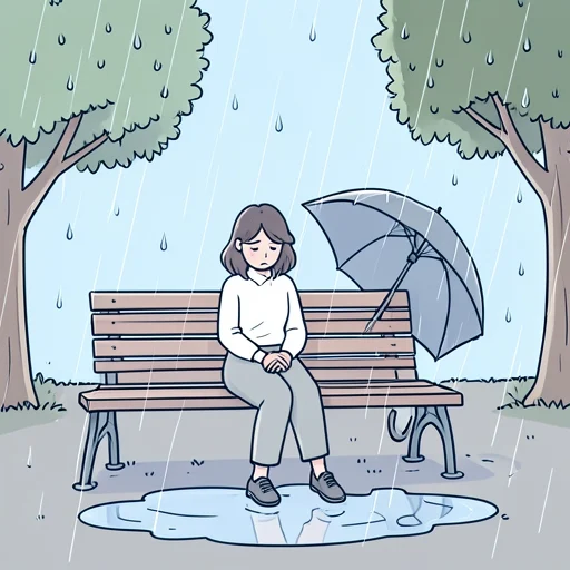 彼女、梅雨の時期は気分が落ち込む - Bildwörterbuch