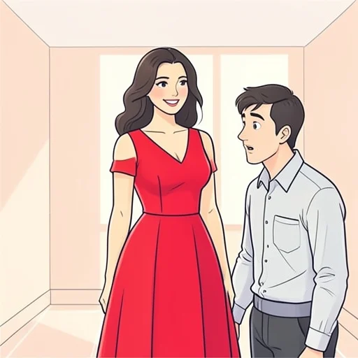彼女は赤いドレスがすごく似合ってて彼は一目惚れした - Bildwörterbuch