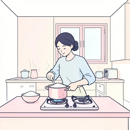 彼女は朝ご飯に飯を炊いた - Bildwörterbuch
