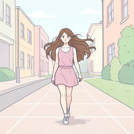彼女は茶色い髪をなびかせて歩道を歩いてた - Bildwörterbuch