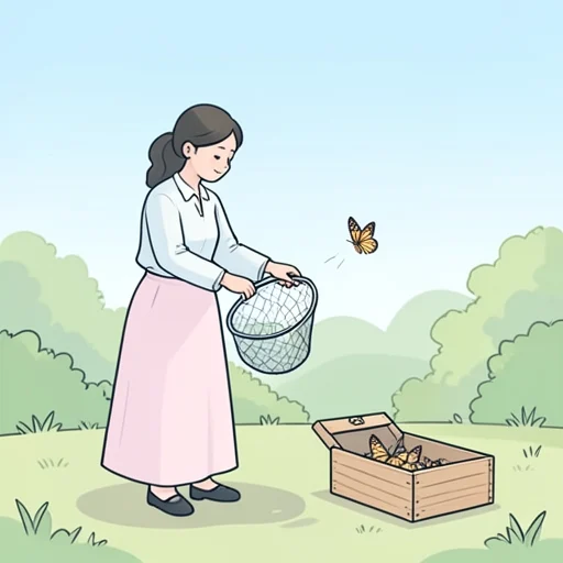 彼女は蝶の標本を採集してる - Bildwörterbuch