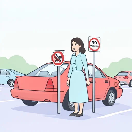 彼女は駐車禁止の標識を見落として誤って駐車してしまった - Bildwörterbuch