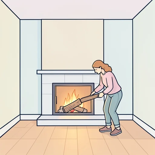 彼女は暖炉で薪を焚いて部屋を暖めてる - Bildwörterbuch