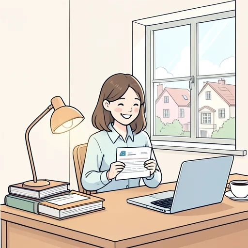 彼女は努力の末にやっと合格の通知を受け取った - Bildwörterbuch