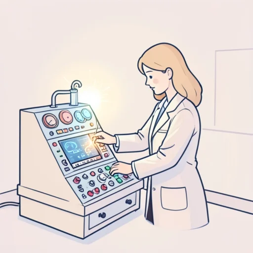 彼女は複雑な装置を操作して実験を成功させた - Bildwörterbuch