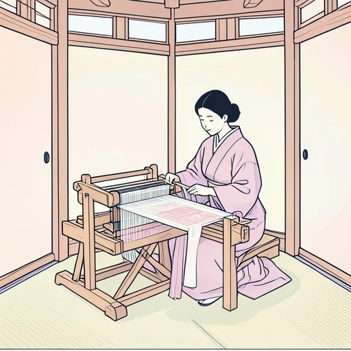 彼女は古い織り機で美しい布を織っている - Bildwörterbuch