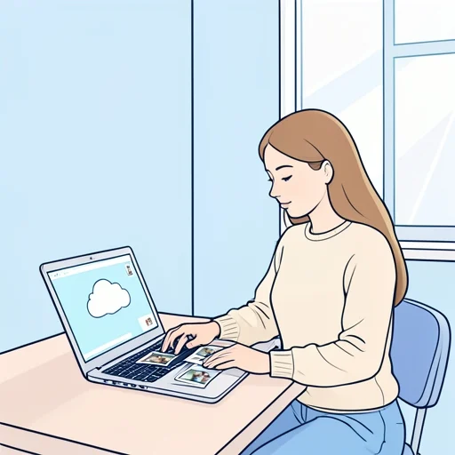 彼女は古い写真をクラウドに保存した - Bildwörterbuch