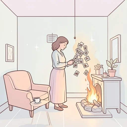 彼女は古い写真を燃やして過去との決別を図った - Bildwörterbuch