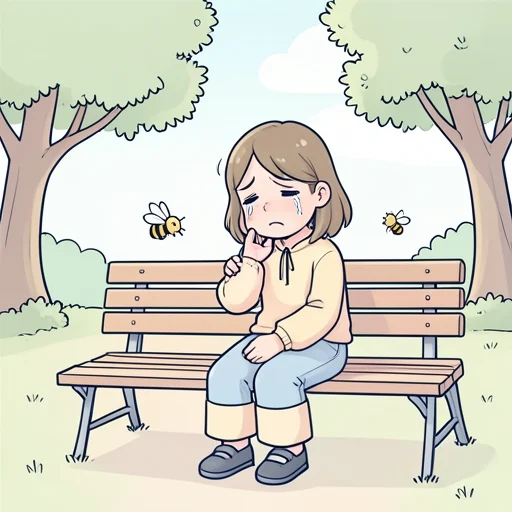彼女は蜂に刺されて腫れちゃって泣いてた - Bildwörterbuch