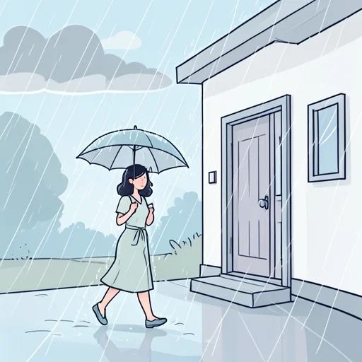 彼女、激しい雨の中を出かけた - Bildwörterbuch