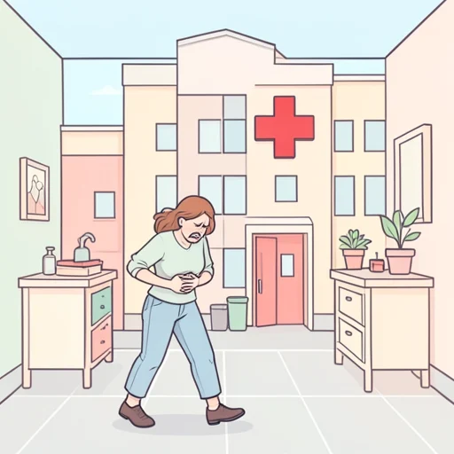 彼女は激しい腹痛を訴えて病院に行った - Bildwörterbuch