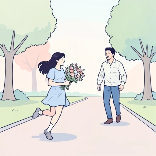 彼女は花の束を抱えて彼のもとに駆けつけた - Bildwörterbuch